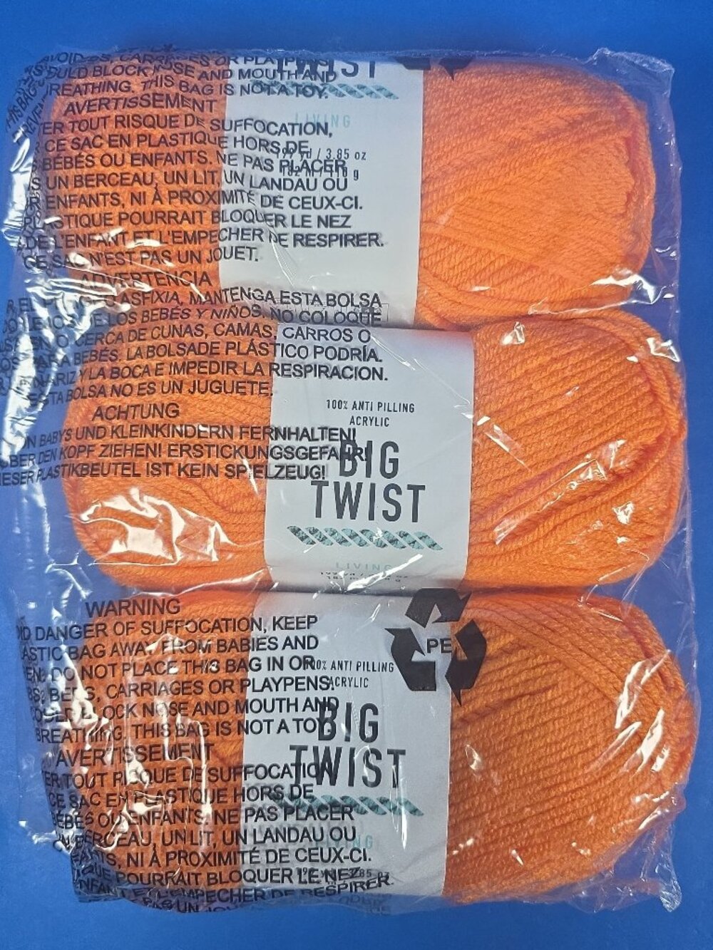 Yarn Big Twist Living Orange Anti-pilling 199yd 3-skein pack Crochet Knitting